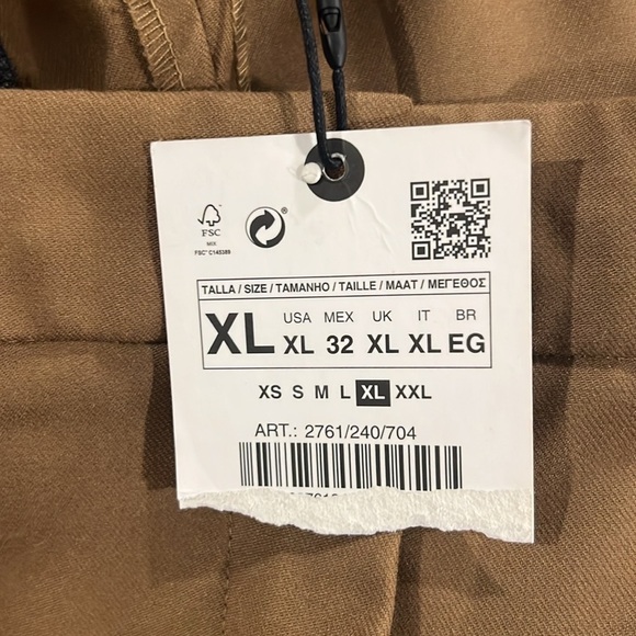 Zara women’s pleated brown wide leg trouser pants size XL NWT - Picture 11 of 12